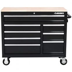 Husky 42 in. W x 18.1 in. D 8-Drawer Black Mobile Workbench Cabinet with Solid Wood Top -Tool Storage Online Shop black husky mobile workbenches h42mwc8blk 40 1000