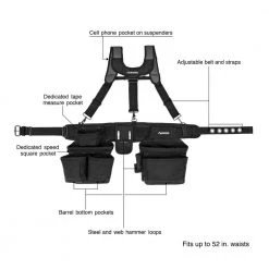 Husky 16-Pocket Black Carpenter's Tool Belt with Suspenders -Tool Storage Online Shop black husky tool belts hd00144 40 1000