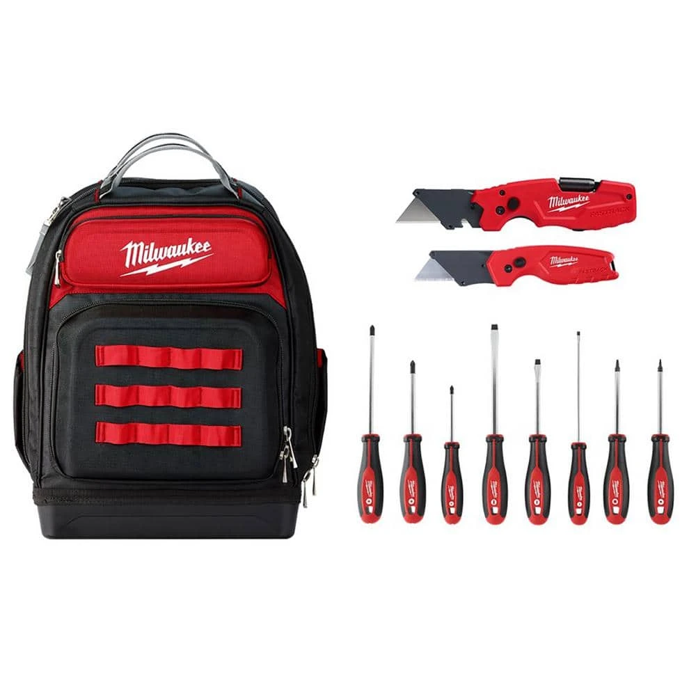 Milwaukee 15 in. Ultimate Jobsite Backpack with Screwdriver and FASTBACK Knife Sets (10-Piece) 3 Milwaukee 15 in. Ultimate Jobsite Backpack with Screwdriver and FASTBACK Knife Sets (10-Piece)