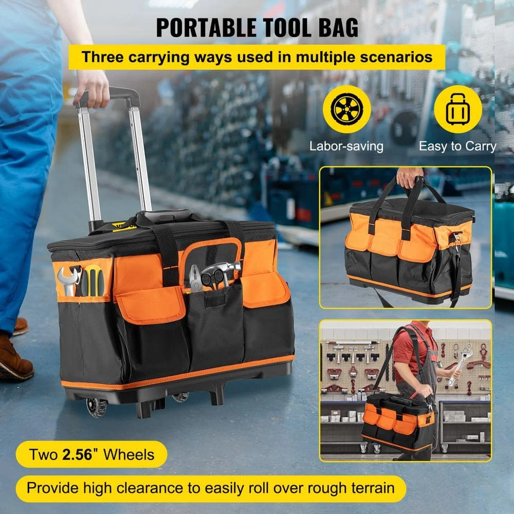 VEVOR 20 in. Rolling Tool Bag 198 lbs. Load Capacity 17-Pockets Bag Oxford Fabric Material with Telescoping Handle 4 VEVOR 20 in. Rolling Tool Bag 198 lbs. Load Capacity 17-Pockets Bag Oxford Fabric Material with Telescoping Handle - Image 2
