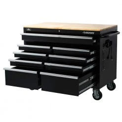 Husky 46 in. W x 24.5 in. D Standard Duty 9-Drawer Mobile Workbench Tool Chest with Solid Wood Top in Gloss Black -Tool Storage Online Shop gloss black with silver trim husky mobile workbenches h46mwc9v2 44 1000