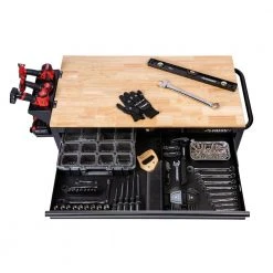 Husky 46 in. W x 24.5 in. D Standard Duty 9-Drawer Mobile Workbench Tool Chest with Solid Wood Top in Gloss Black -Tool Storage Online Shop gloss black with silver trim husky mobile workbenches h46mwc9v2 77 1000
