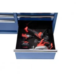 Husky 46 in. W x 24.5 in. D Standard Duty 9-Drawer Mobile Workbench Tool Chest with Solid Wood Top in Gloss Blue -Tool Storage Online Shop gloss blue with silver trim husky mobile workbenches h46mwc9gbv2 4f 1000