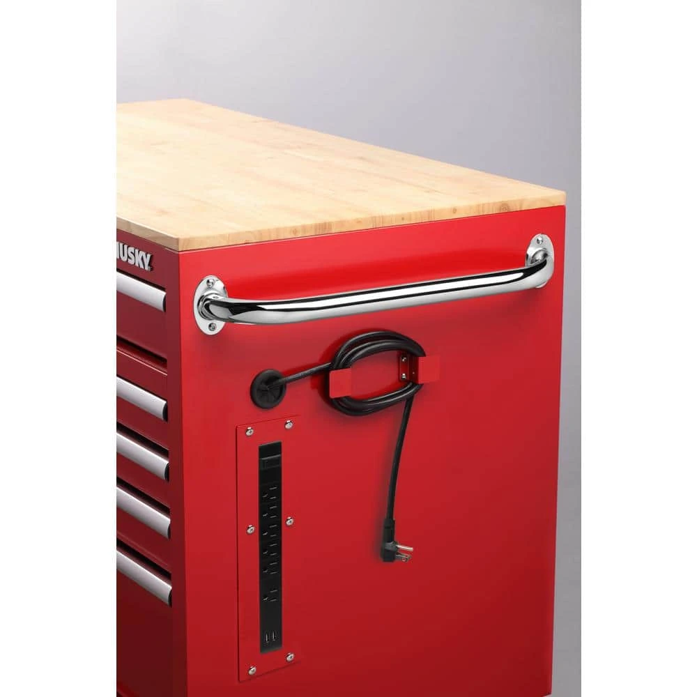 Husky 46 in. W x 24.5 in. D 9-Drawer Gloss Red Deep Tool Chest Mobile Workbench with Hardwood Top 7 Husky 46 in. W x 24.5 in. D 9-Drawer Gloss Red Deep Tool Chest Mobile Workbench with Hardwood Top - Image 5