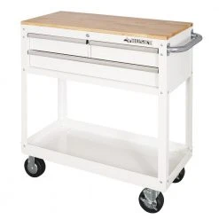Husky 36 in. 3-Drawer with Solid Wood Top in Gloss White Utility Cart