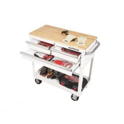 Husky 36 in. 3-Drawer with Solid Wood Top in Gloss White Utility Cart -Tool Storage Online Shop gloss white husky tool carts houc3603bj1 d4 1000