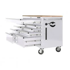 Husky 46 in. W x 24.5 in D Standard Duty 9-Drawer Mobile Workbench Tool Chest with Solid Wood Top in Gloss White -Tool Storage Online Shop gloss white with silver trim husky mobile workbenches hotc4609bj6m 4f 1000