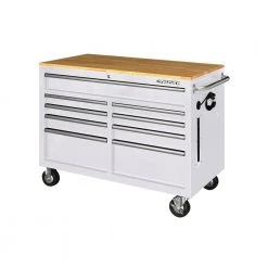 Husky 46 in. W x 24.5 in D Standard Duty 9-Drawer Mobile Workbench Tool Chest with Solid Wood Top in Gloss White