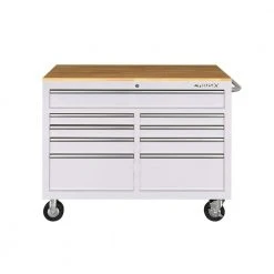 Husky 46 in. W x 24.5 in D Standard Duty 9-Drawer Mobile Workbench Tool Chest with Solid Wood Top in Gloss White -Tool Storage Online Shop gloss white with silver trim husky mobile workbenches hotc4609bj6m c3 1000