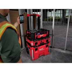 Milwaukee PACKOUT 20 in. 2-Wheel Utility Cart with M18 Lithium-Ion Cordless PACKOUT Radio/Speaker with Built-In Charger -Tool Storage Online Shop red black milwaukee modular tool storage systems 48 22 8415 2950 20 c3 1000