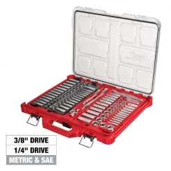 Milwaukee PACKOUT 20 in. 2-Wheel Folding Utility Cart w/3/8 in. and 1/4 in. SAE/Metric Mechanics Set (107-Piece) -Tool Storage Online Shop red black milwaukee modular tool storage systems 48 22 8415 48 22 9486 c3 1000