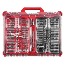 Milwaukee PACKOUT 20 in. 2-Wheel Folding Utility Cart w/3/8 in. and 1/4 in. SAE/Metric Mechanics Set (107-Piece) -Tool Storage Online Shop red black milwaukee modular tool storage systems 48 22 8415 48 22 9486 fa 1000