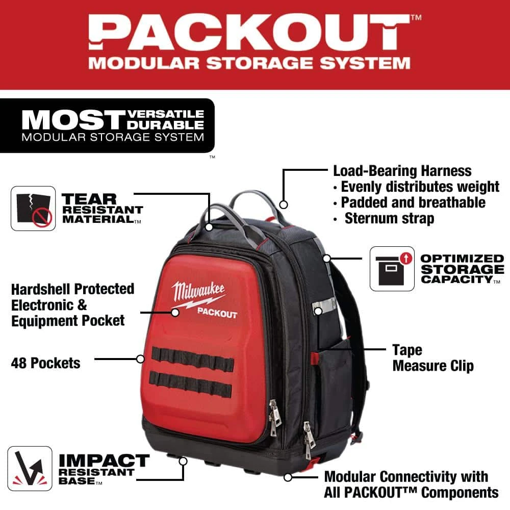 Milwaukee 15 in. PACKOUT Backpack with FASTBACK Folding Utility Knife and 50-Pack General Purpose Utility Blade Set 4 Milwaukee 15 in. PACKOUT Backpack with FASTBACK Folding Utility Knife and 50-Pack General Purpose Utility Blade Set - Image 2