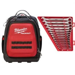 Milwaukee 15 in. PACKOUT Backpack with SAE Combination Ratcheting Wrench Set (15-Piece)