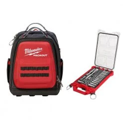 Milwaukee 15 in. PACKOUT Backpack 3/8 in. Drive METRIC Ratchet and Socket Mechanics Tool Set with PACKOUT Case (32-Piece)