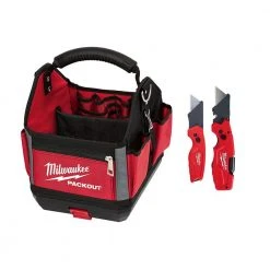 Milwaukee 10 in. PACKOUT Tote with FASTBACK 6-In-1 Folding Utility Knife and FASTBACK Compact Folding Utility Knife Set