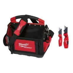 Milwaukee 15 in. PACKOUT Tote with FASTBACK 6-In-1 Folding Utility Knife and FASTBACK Compact Folding Utility Knife Set