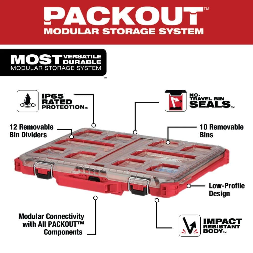 Milwaukee PACKOUT 11-Compartment Low-Profile Impact Resistant Portable Small Parts Organizer 3 Milwaukee PACKOUT 11-Compartment Low-Profile Impact Resistant Portable Small Parts Organizer - Image 2