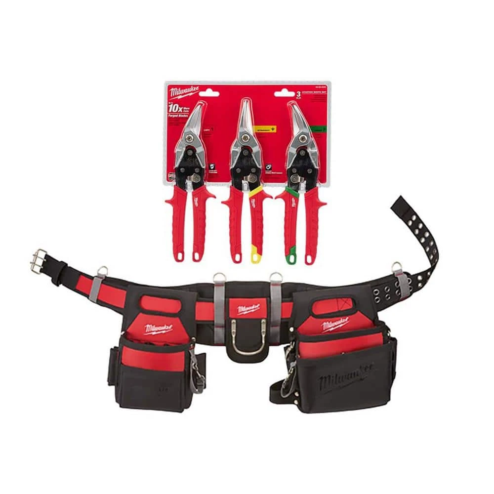 Milwaukee Adjustable Electricians Work Belt W/ Left, Right, and Straight Aviation Snips (3-Pack) 3 Milwaukee Adjustable Electricians Work Belt W/ Left, Right, and Straight Aviation Snips (3-Pack)