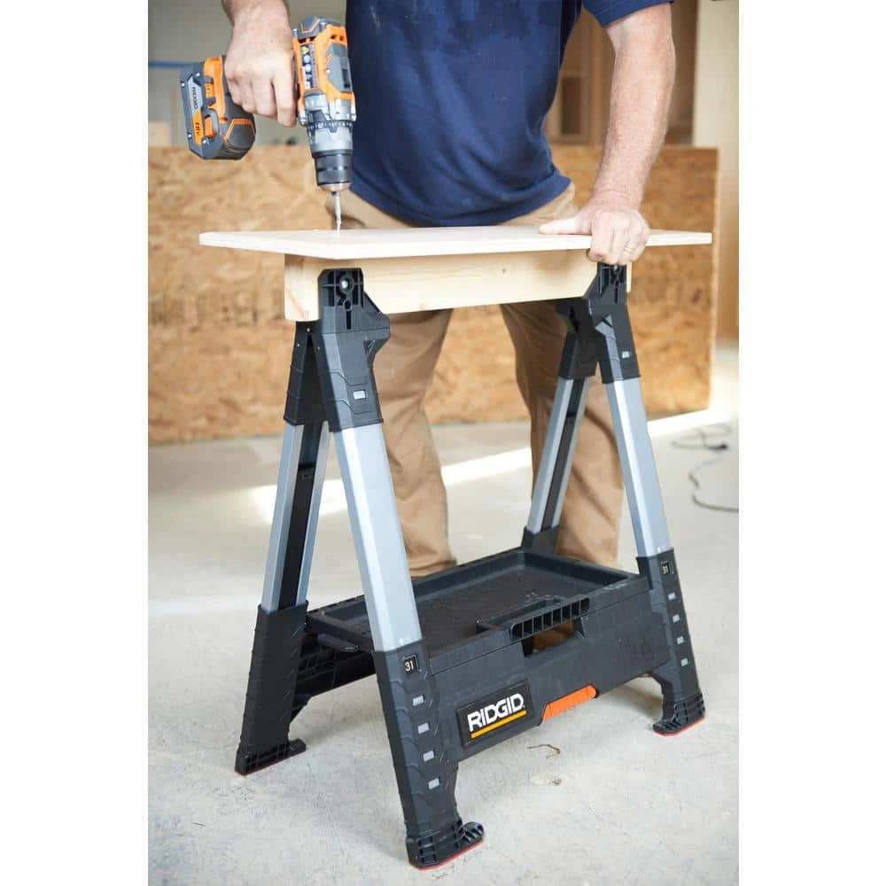 RIDGID 32 in. Polypropylene Folding Sawhorse with Adjustable Metal Legs 6 RIDGID 32 in. Polypropylene Folding Sawhorse with Adjustable Metal Legs - Image 4
