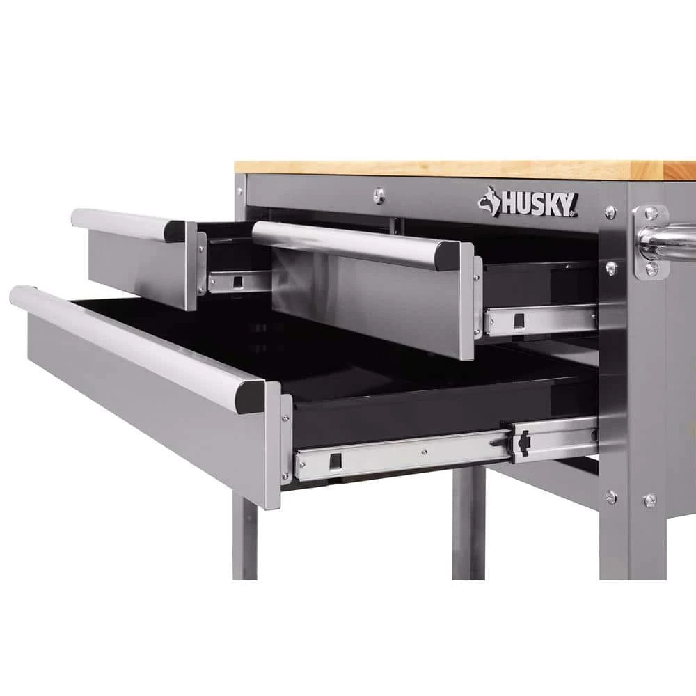Husky 36 in. 3-Drawer with Solid Wood Top, Stainless Steel Utility Cart 8 Husky 36 in. 3-Drawer with Solid Wood Top, Stainless Steel Utility Cart - Image 6