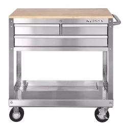 Husky 36 in. 3-Drawer with Solid Wood Top, Stainless Steel Utility Cart 17 Husky 36 in. 3-Drawer with Solid Wood Top, Stainless Steel Utility Cart -Tool Storage Online Shop stainless steel tool carts houc3603bjx1 c3 1000