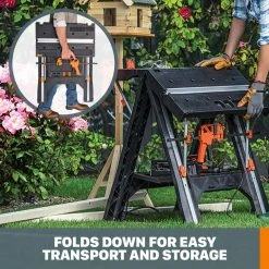 Worx Pegasus Multi-Function Work Table and Sawhorse with Quick Clamps and Holding Pegs -Tool Storage Online Shop worx saw horses wx051 31 1000